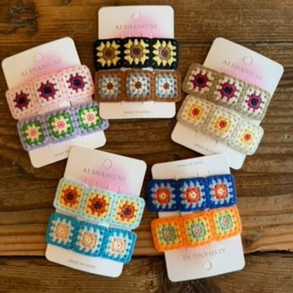 *NEW BOUTIQUE GRANNY SQUARE HAIR CLIPS* - Picture 2 of 7